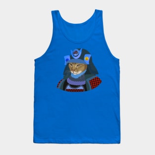 Cat samurai in blue helmet Tank Top